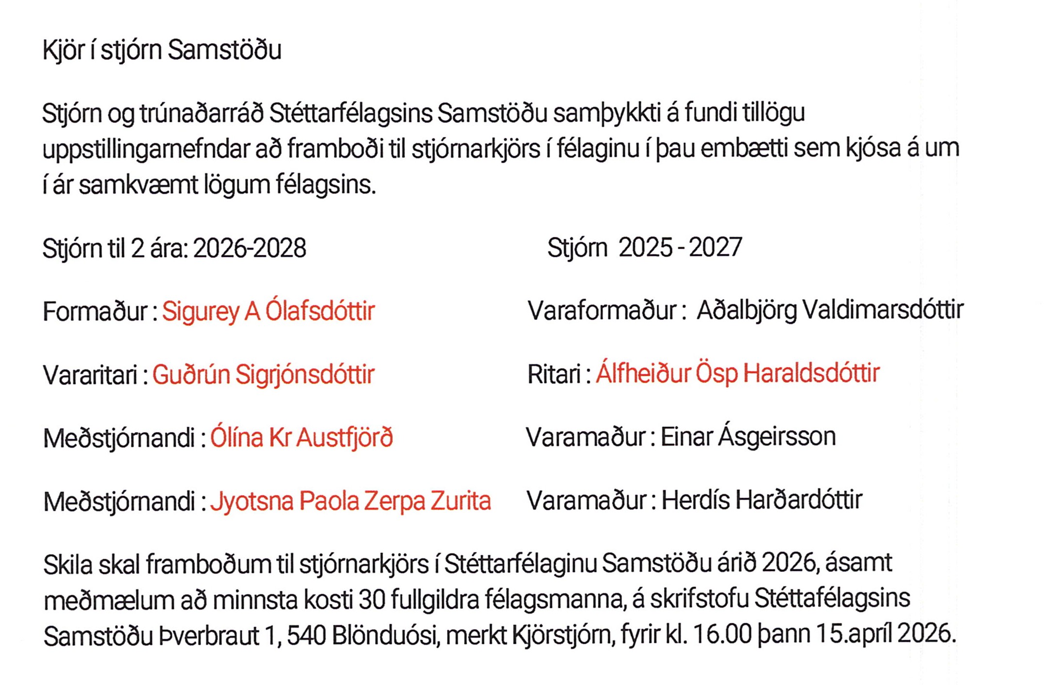 Kjör í stjórn samstöðu